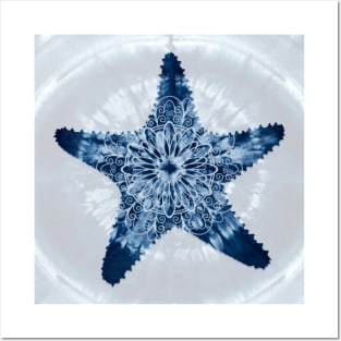 Starfish Mandala Indigo Blue Tie Dye Posters and Art